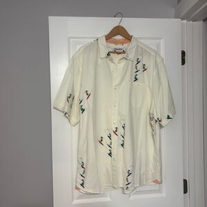 Tommy Bahama Camp Shirt Mens XXL White Ivory Surfing Hula Girl Beach Hawaiian